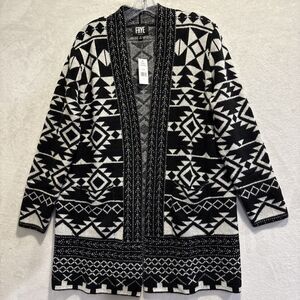 Frye Aztec Southwestern Open Front Cardigan Sweater Black White Medium NWT